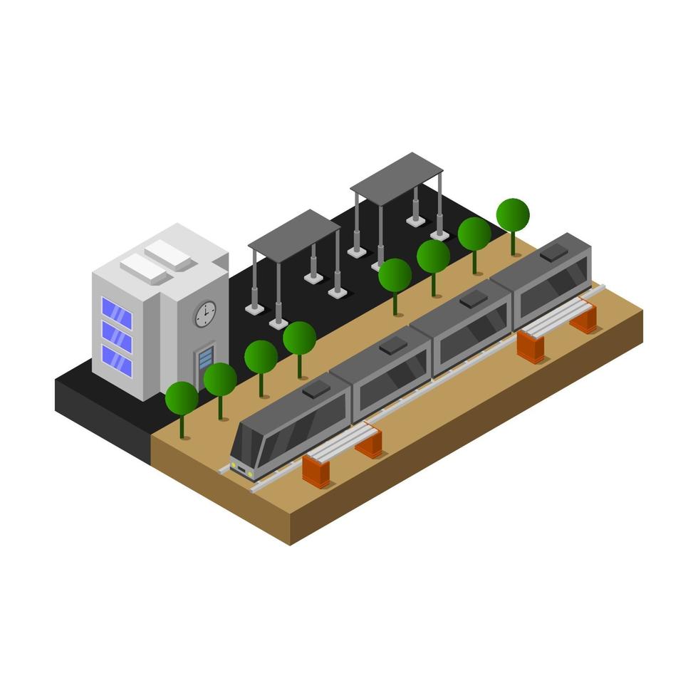 Isometric Train Station On White Background vector