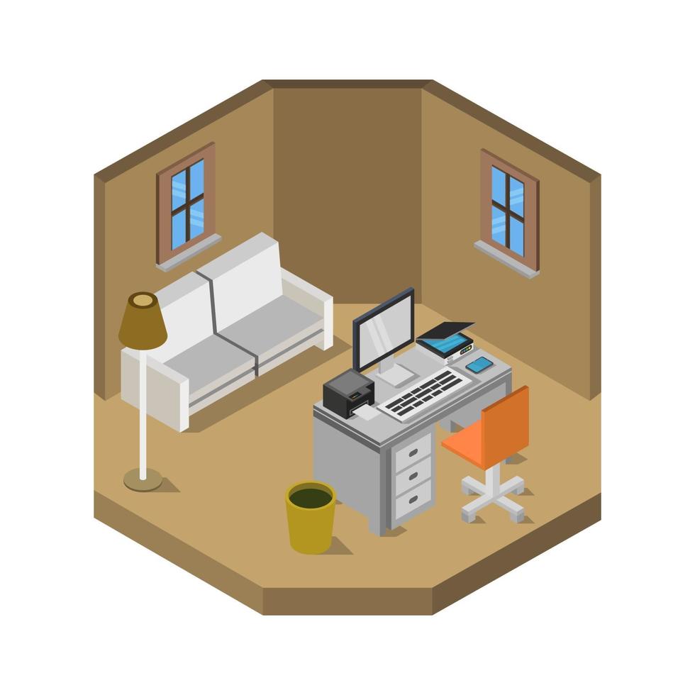 Isometric Office Room On White Background vector