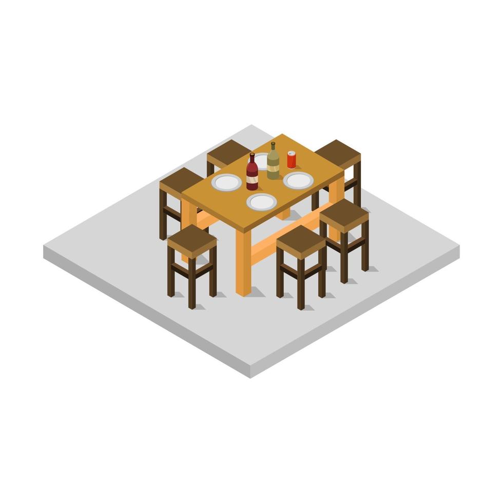 Mesa de cocina isométrica sobre fondo blanco. vector