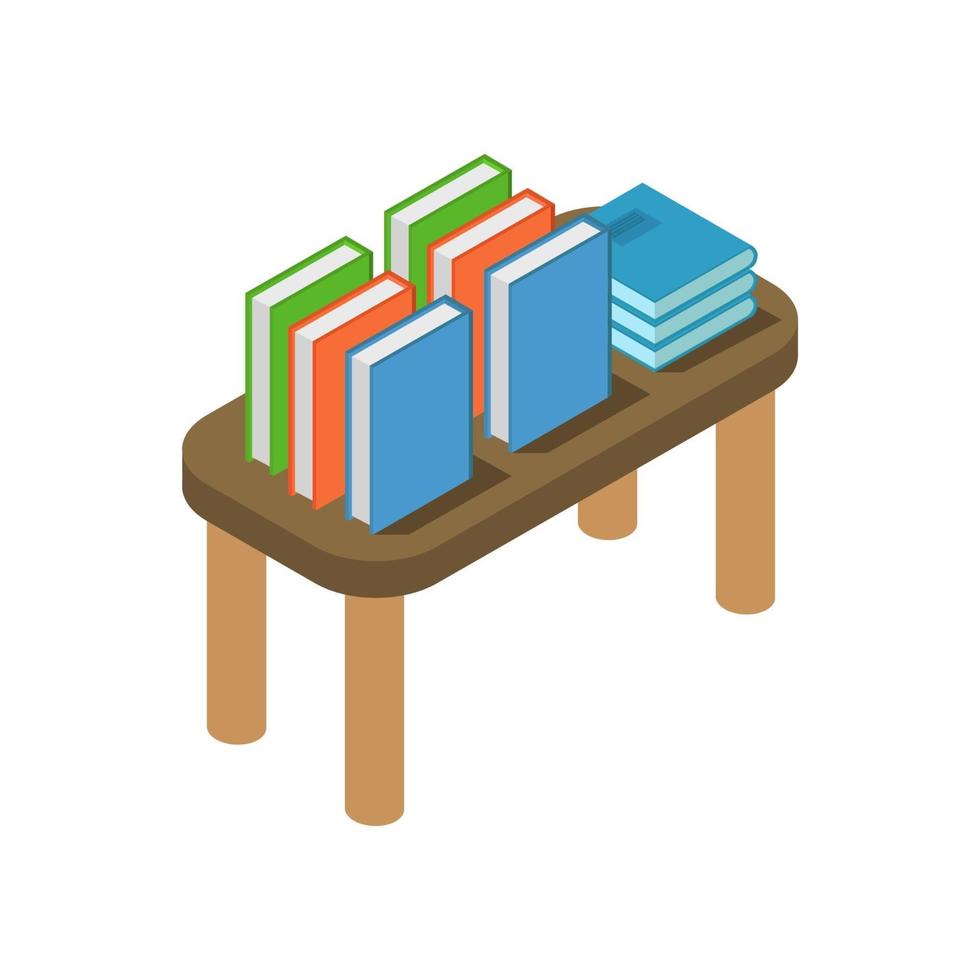 Books On Isometric Table On White Background vector