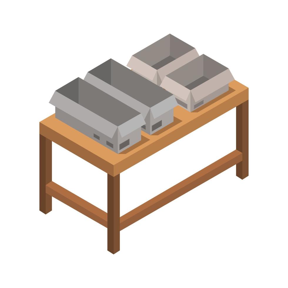 Table With Isometric Boxes On White Background vector