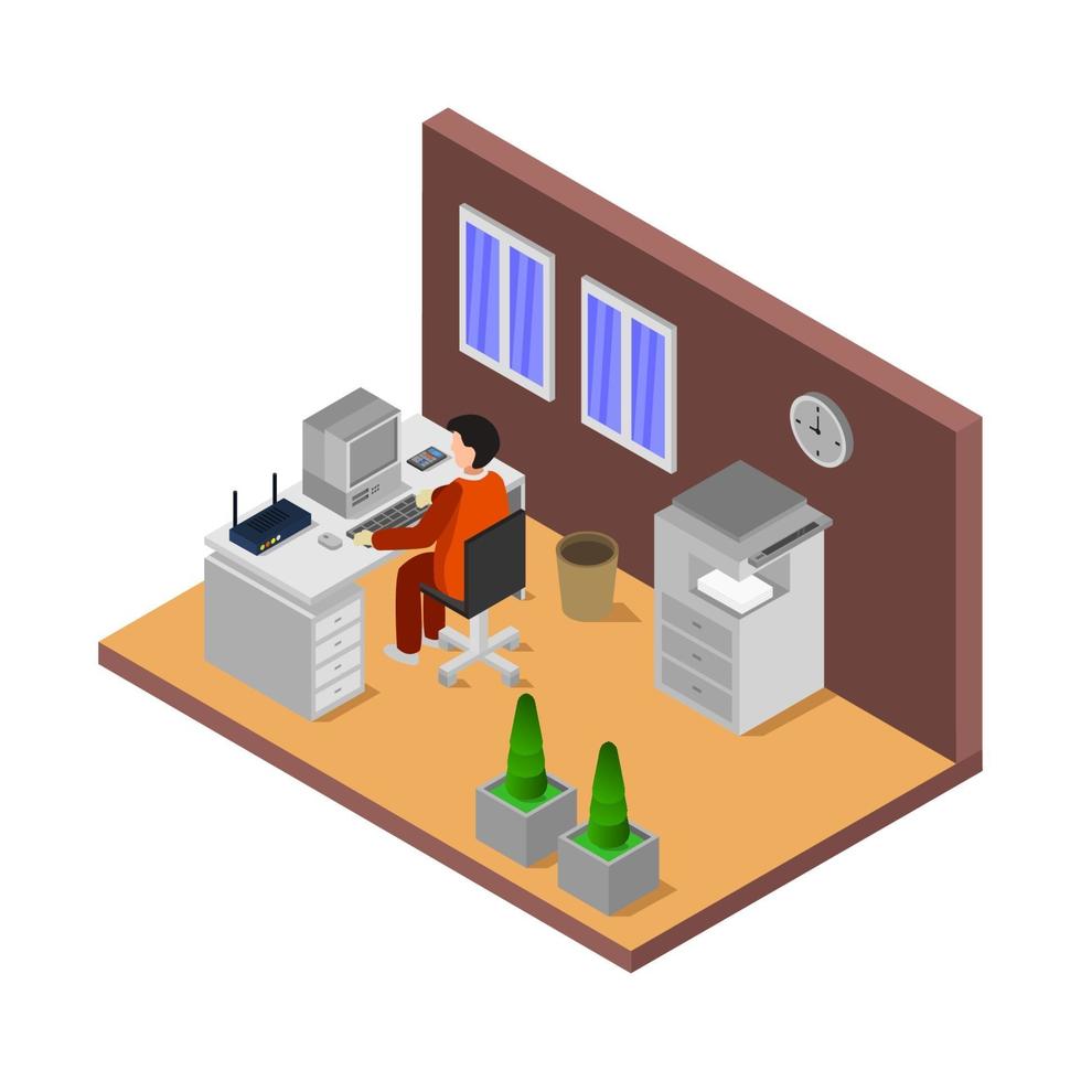 Isometric Office Room On White Background vector