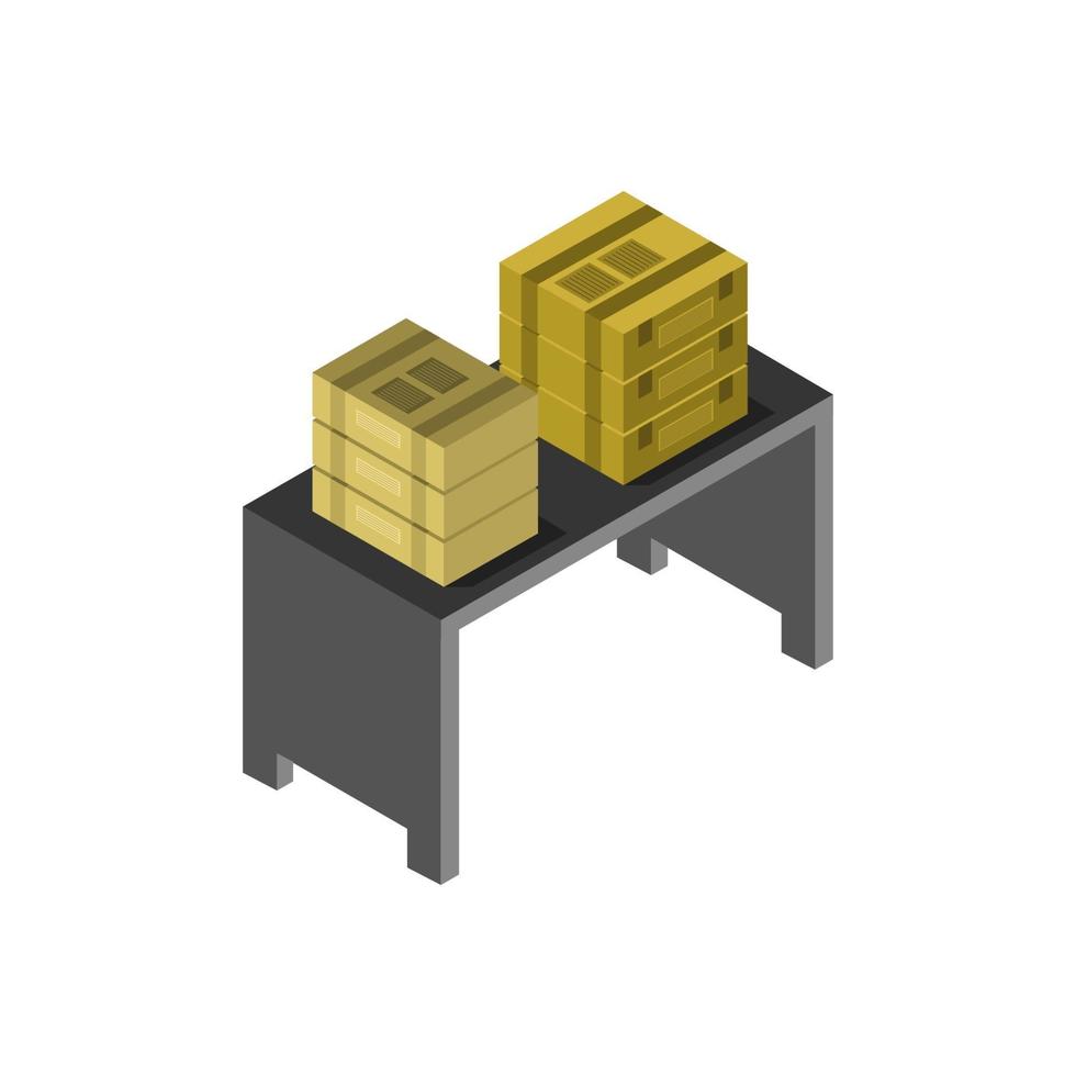 Table With Isometric Boxes On White Background vector