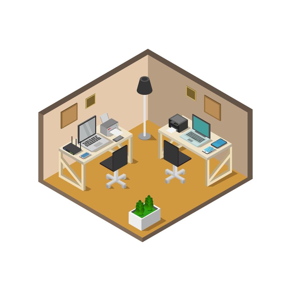 Isometric Office Room On White Background vector
