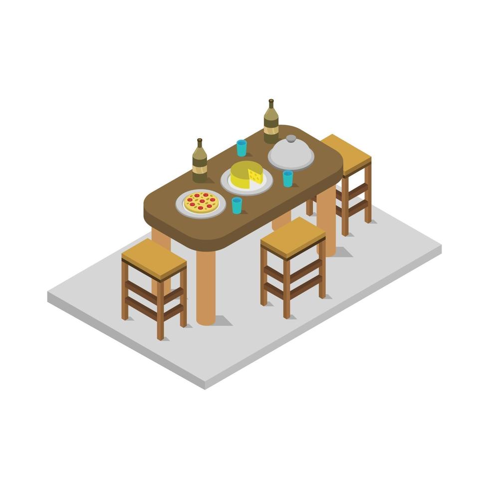 Mesa de cocina isométrica sobre fondo blanco. vector