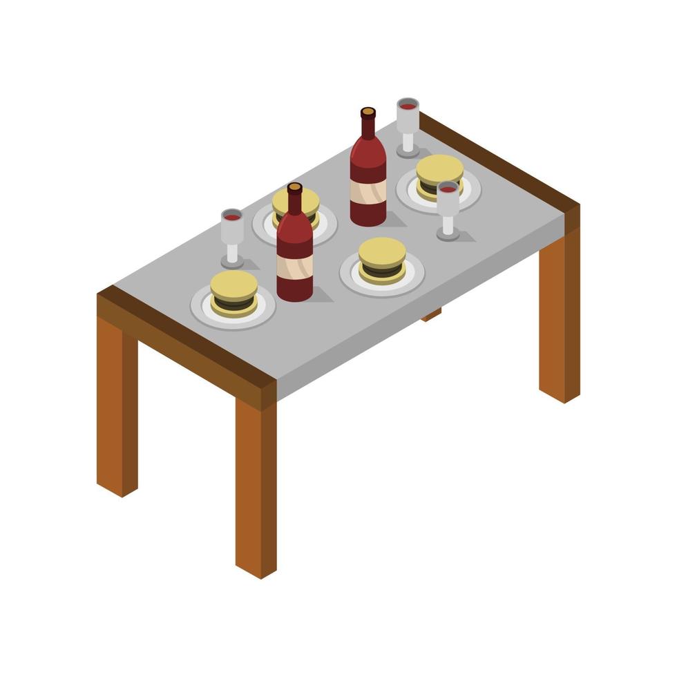 Mesa de cocina isométrica sobre fondo blanco. vector