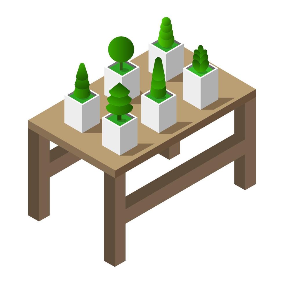 Table With Isometric Plants On White Background vector