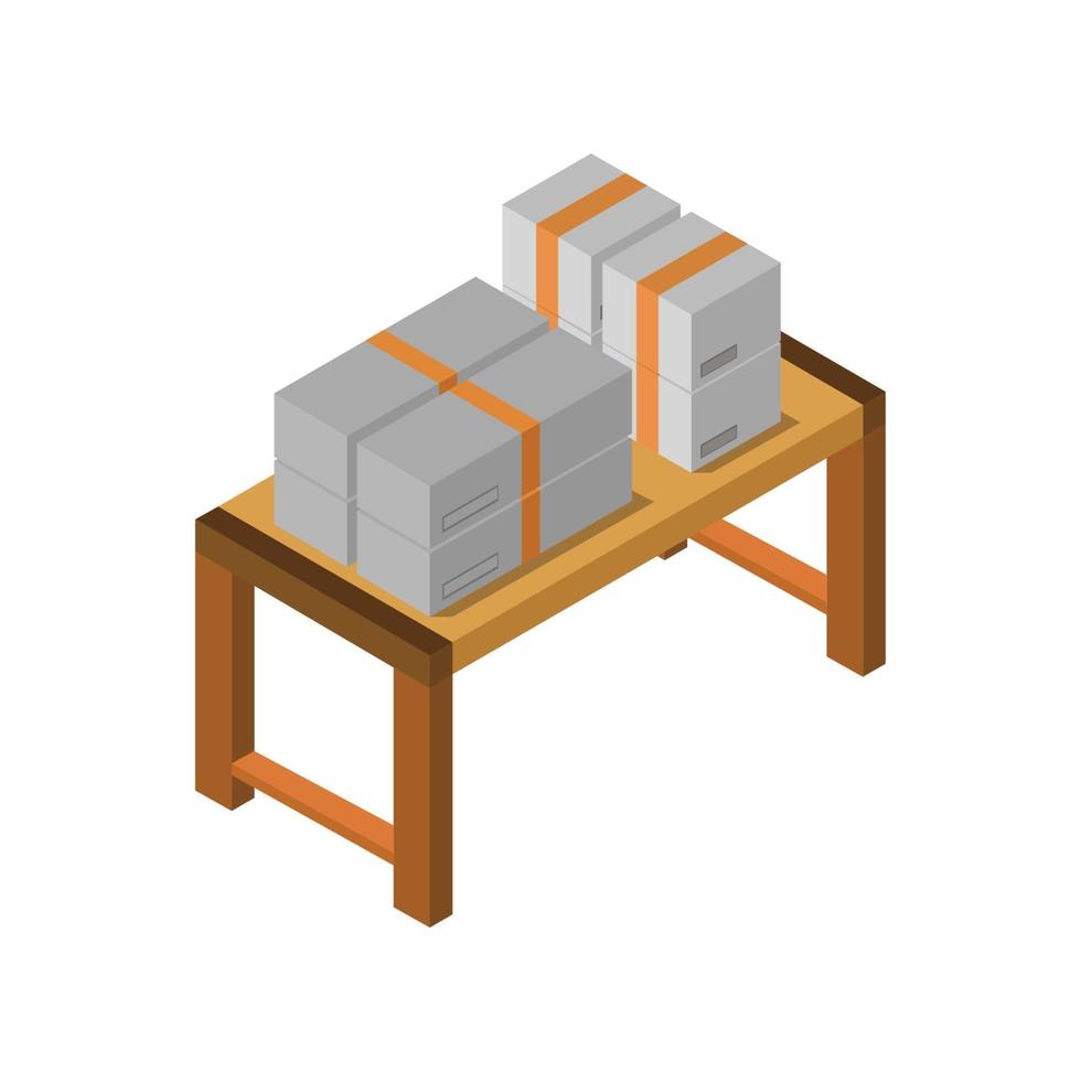 Table With Isometric Boxes On White Background vector
