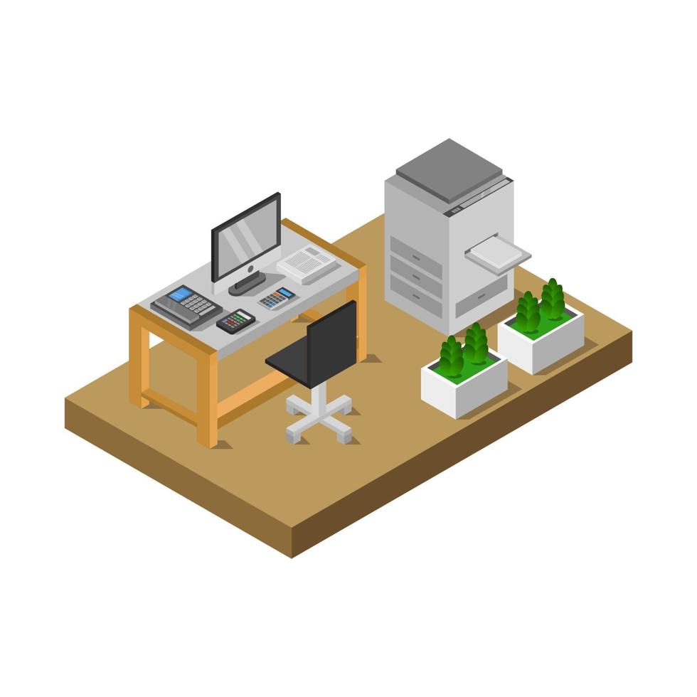 Isometric Office Room On White Background vector