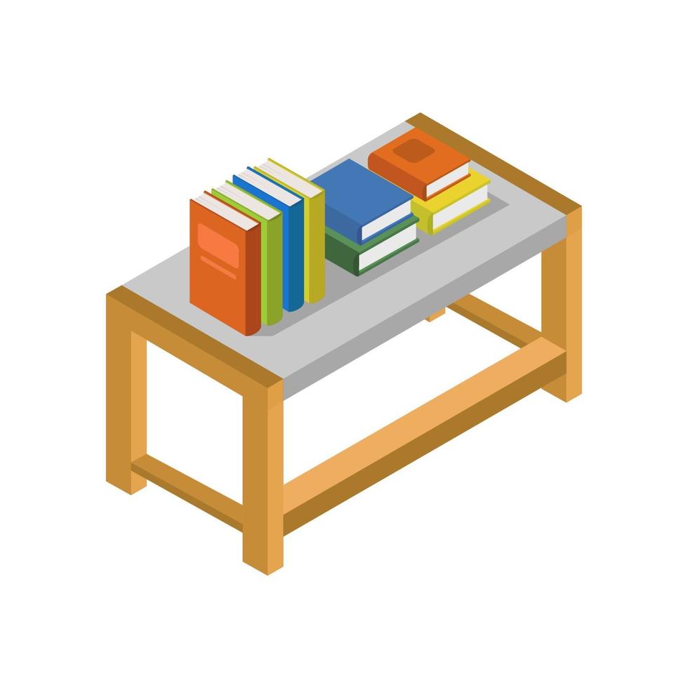 Books On Isometric Table On White Background vector