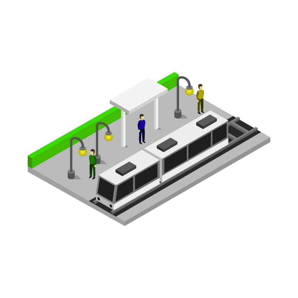 Isometric Tram Stop On White Background vector
