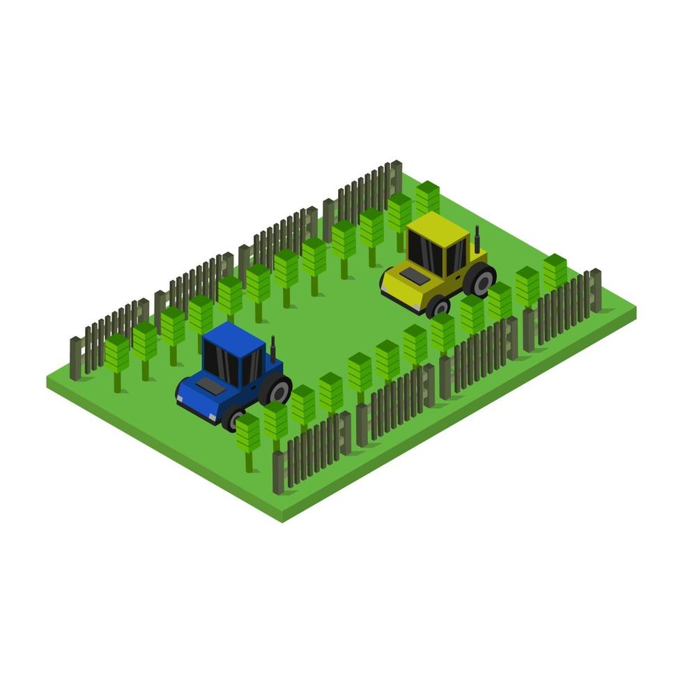 Isometric Tractors On White Background vector