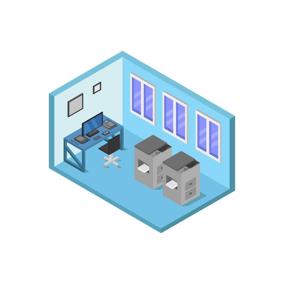 Isometric Office Room On White Background vector