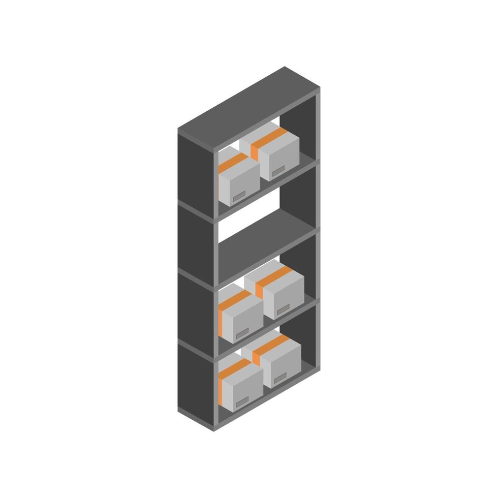 Estante de almacén isométrico sobre fondo blanco. vector