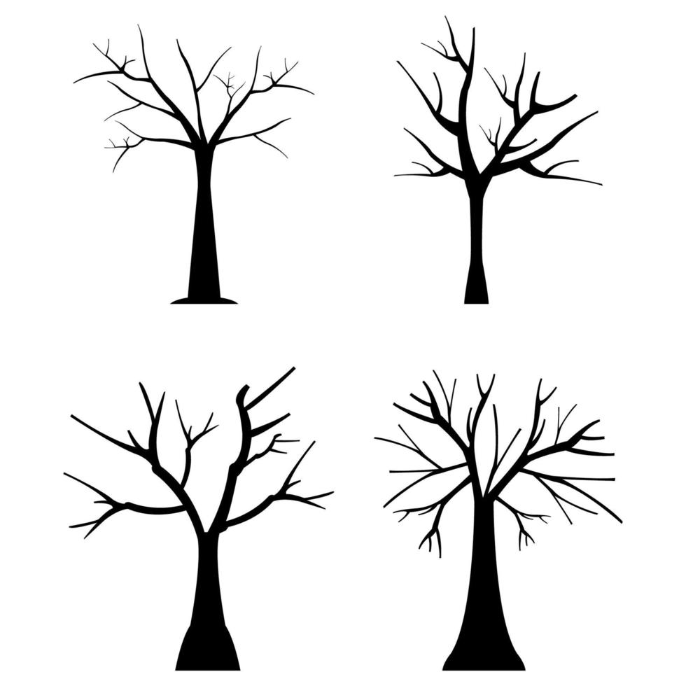 Set Of Dry Trees On White Background vector