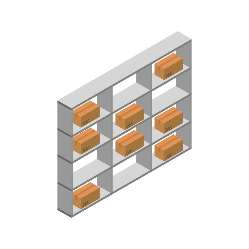 Estante de almacén isométrico sobre fondo blanco. vector