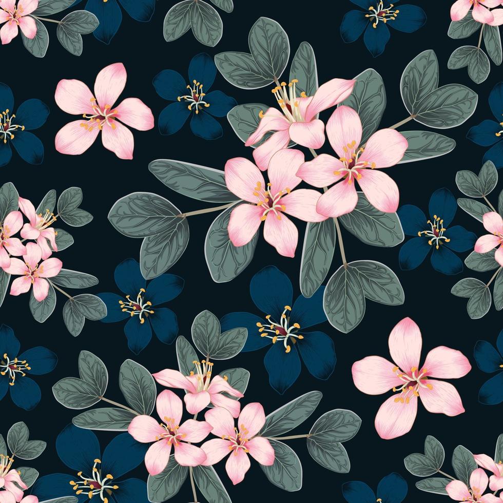Download Seamless Pattern Pink Wild Flowers On Isolated Black Background Vector Illustration Hand Drawing Line Art For Fabric Design 1984112 Vector Art At Vecteezy
