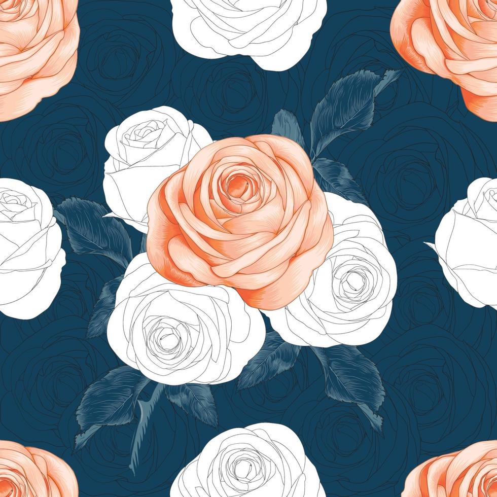 Seamless pattern beautiful pink Rose flowers abstract  background. Vector illustration hand drawing dry watercolor style. For textile fabric design