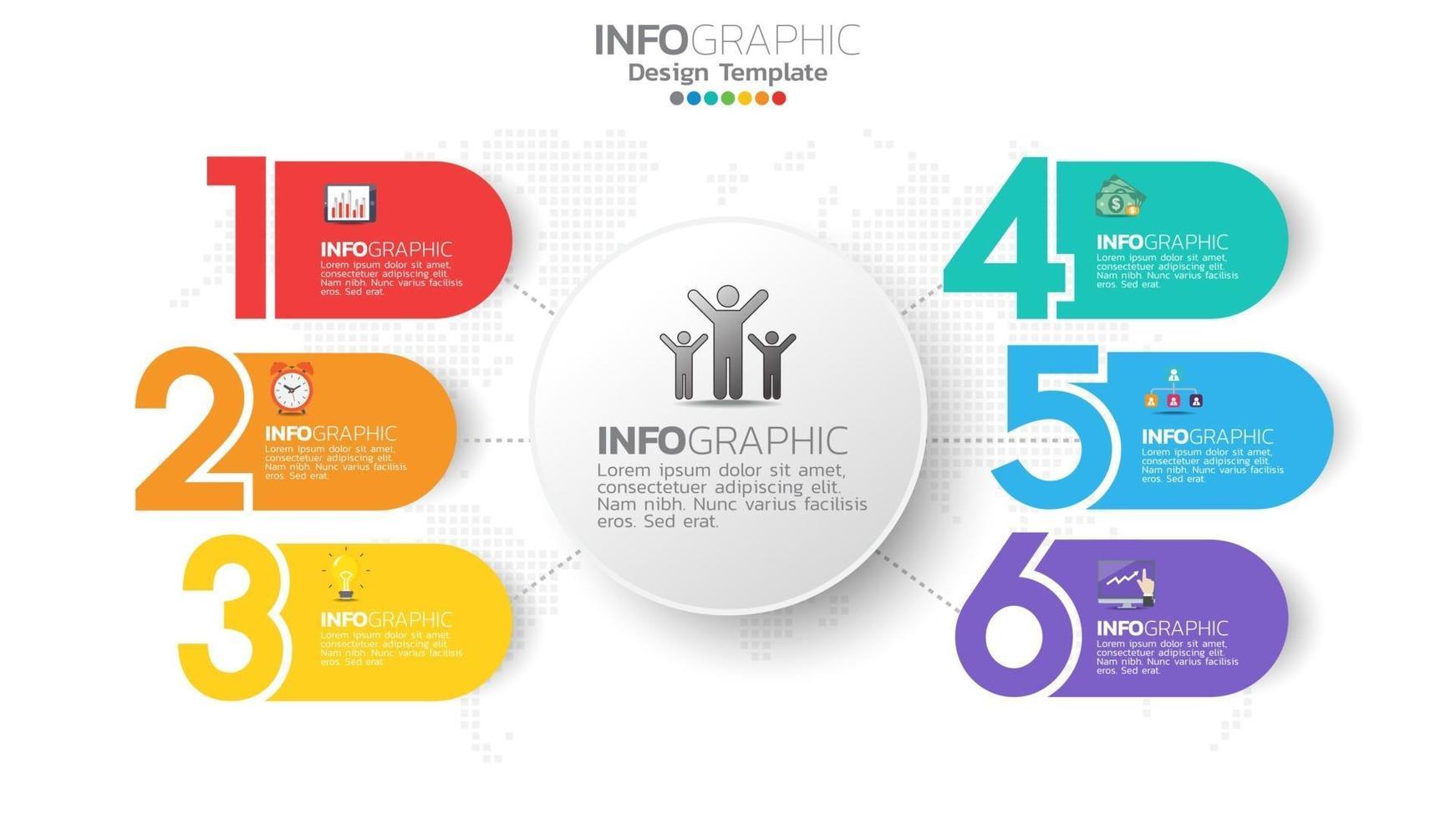 Infograph 6 step color element with circle graphic chart diagram, business graph design. vector