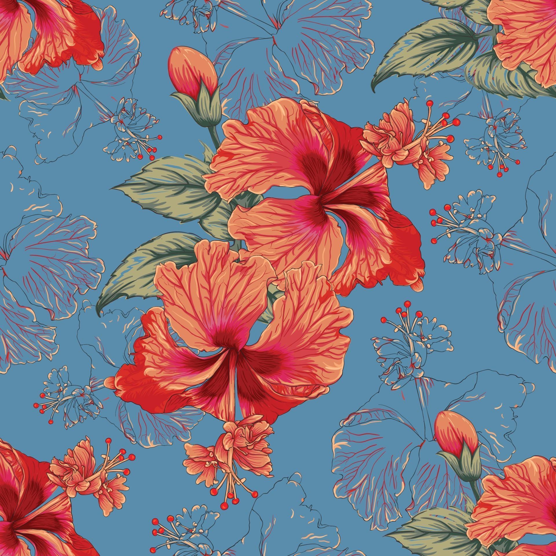 seamless-floral-pattern-hibiscus-flowers-on-abstract-blue-background