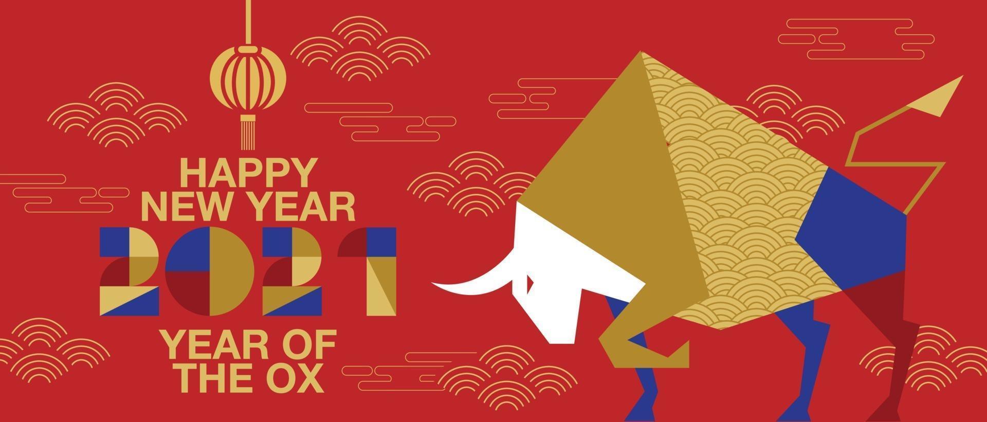 Happy new year, Chinese New Year, 2021, Year of the Ox, happy new year,  Flat design vector