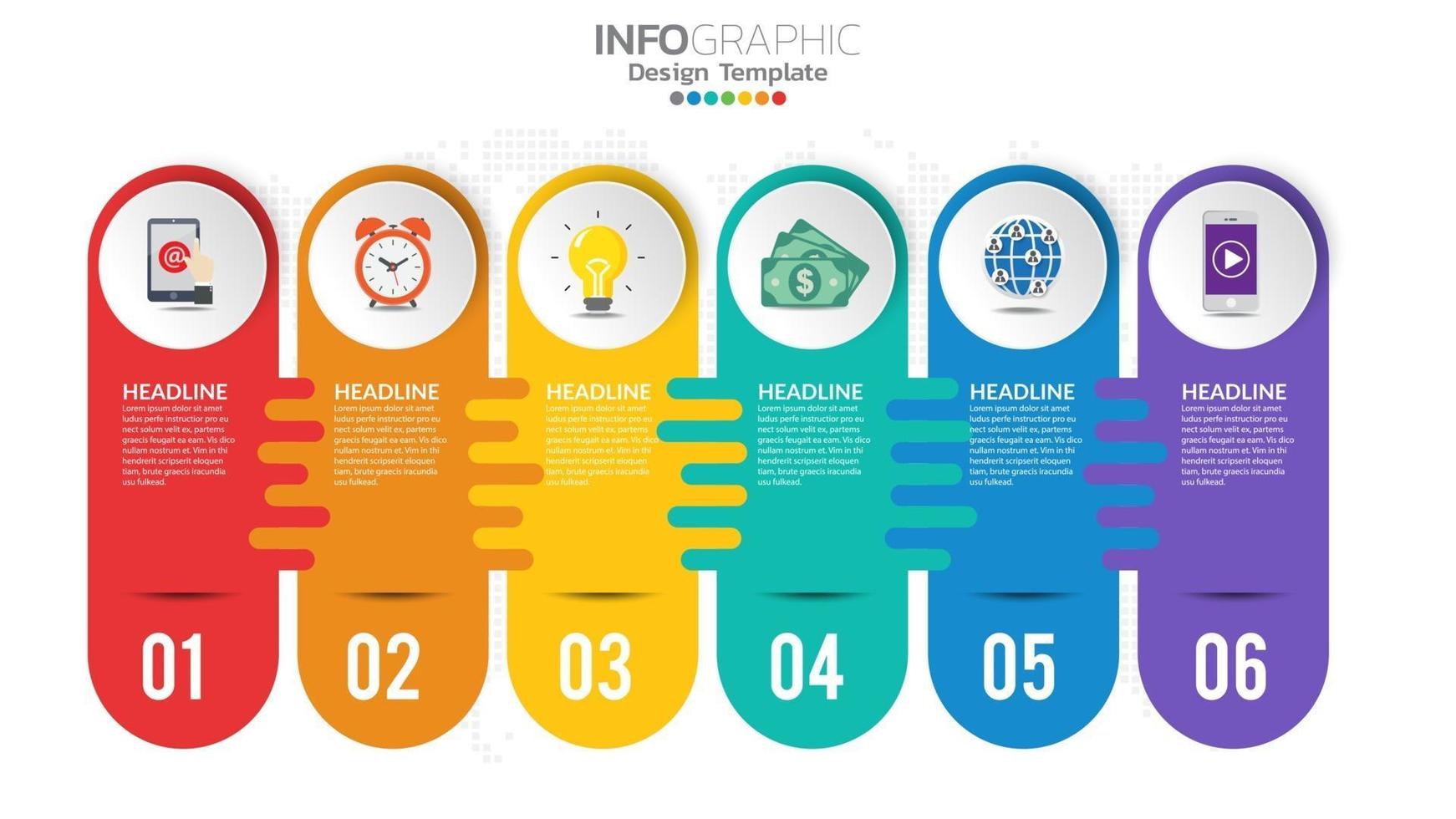 Infograph 6 step color element with circle graphic chart diagram, business graph design. vector