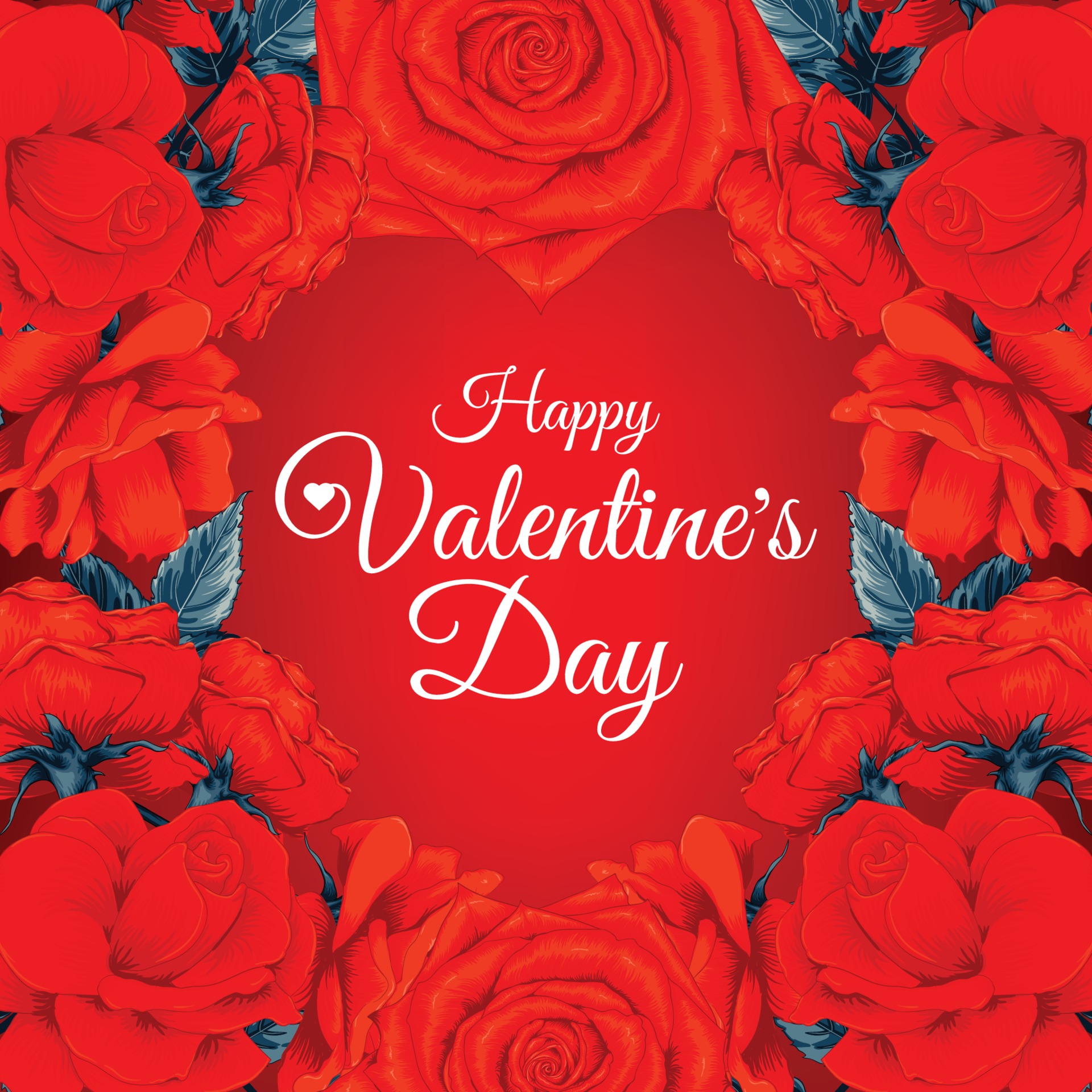 Lovely happy valentine's day background with red rose flowers. Vector  illustration hand drawn. 1984162 Vector Art at Vecteezy