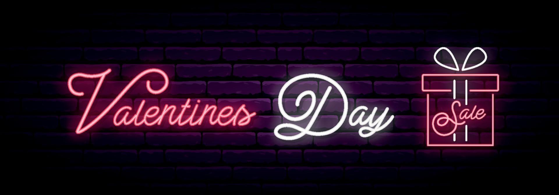Valentine day sale neon long banner. vector