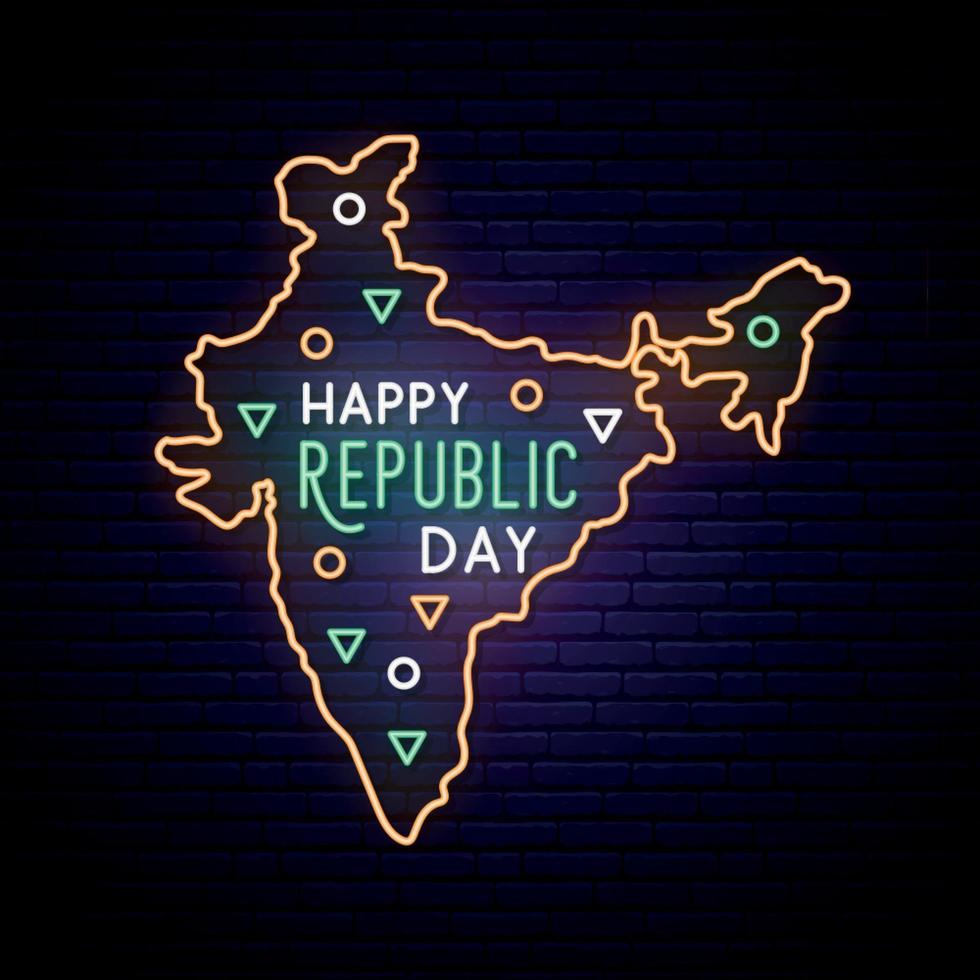 mapa de neón del día de la república de la india. vector