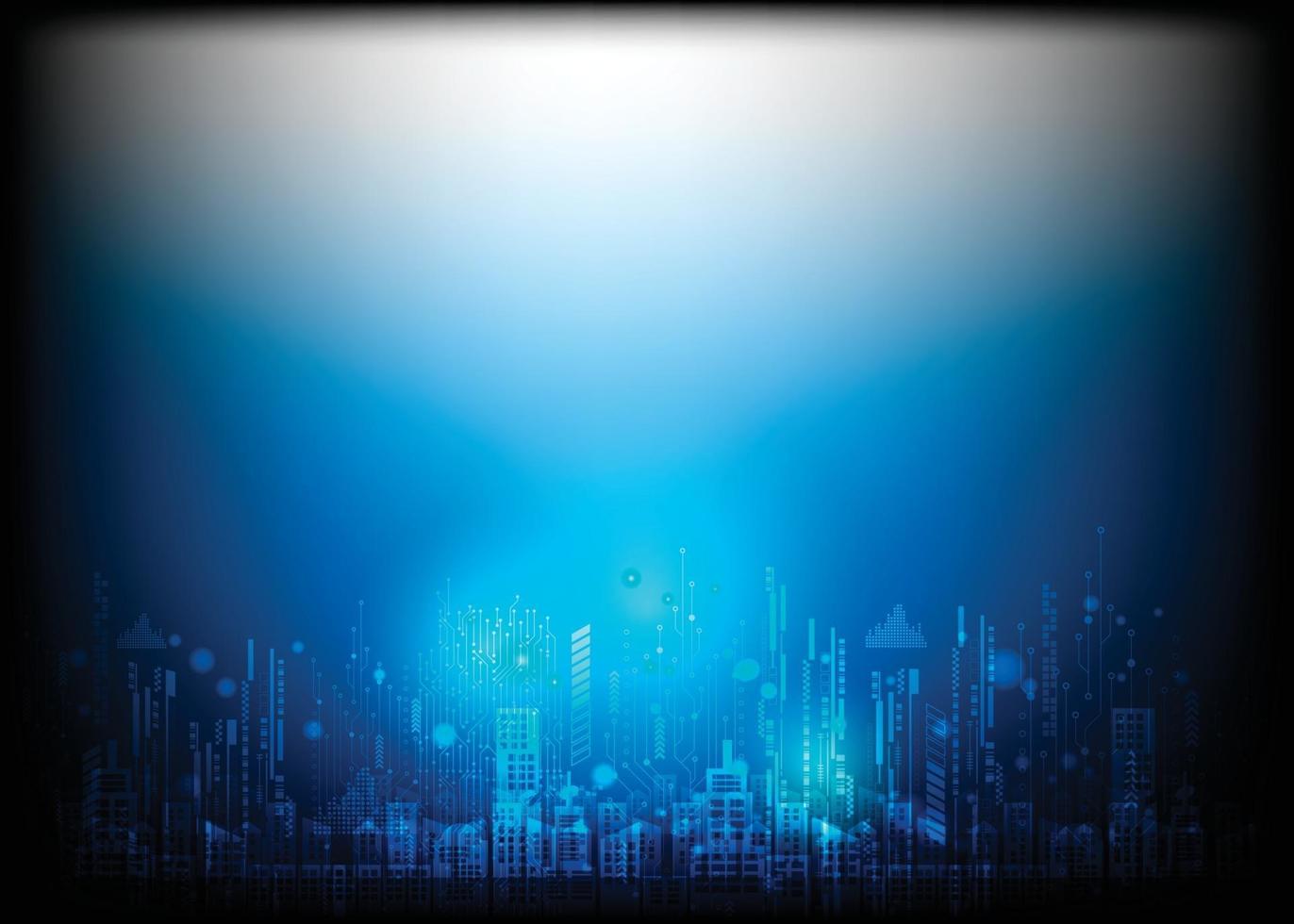 Abstract modern city with circuit board, Illustration high computer technology dark blue color background. vector