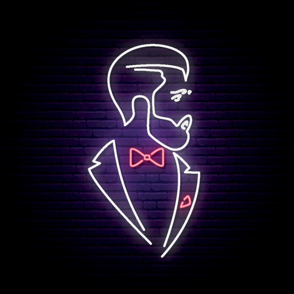 Light neon signboard with elegant gentleman. vector