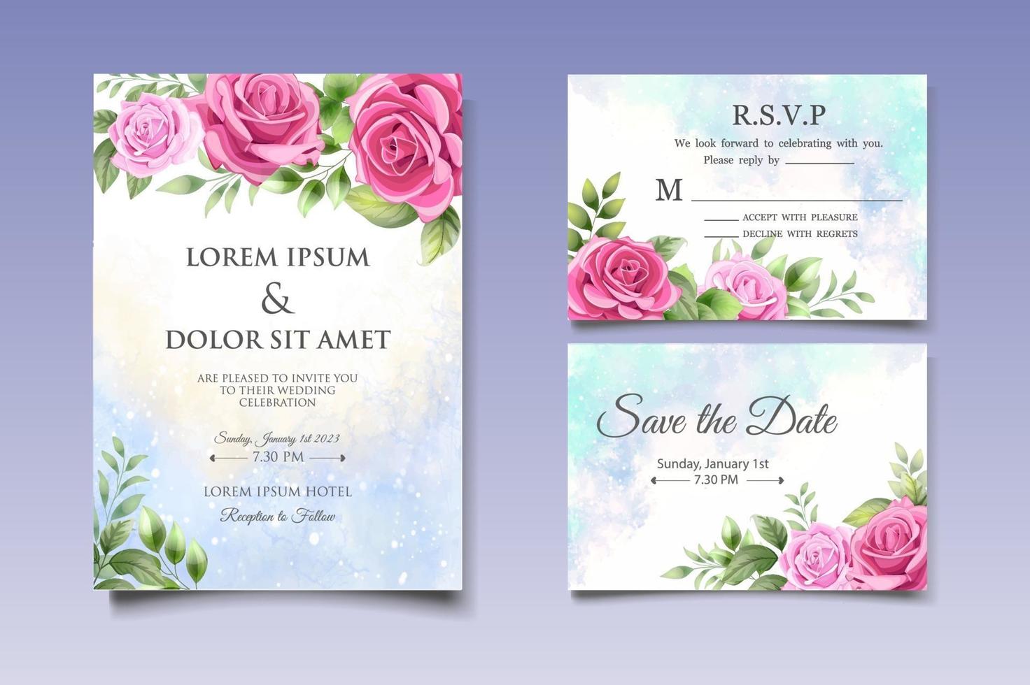 Wedding invitation card with beautiful flowers and leaves vector