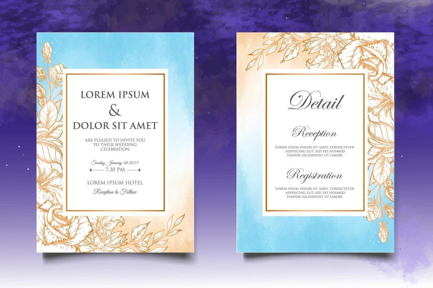 Hand Drawing Floral Wedding Invitation Card vector