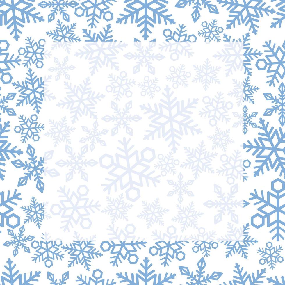 marco cuadrado transparente y fondo con patrón de copo de nieve. repetible horizontal y verticalmente. vector