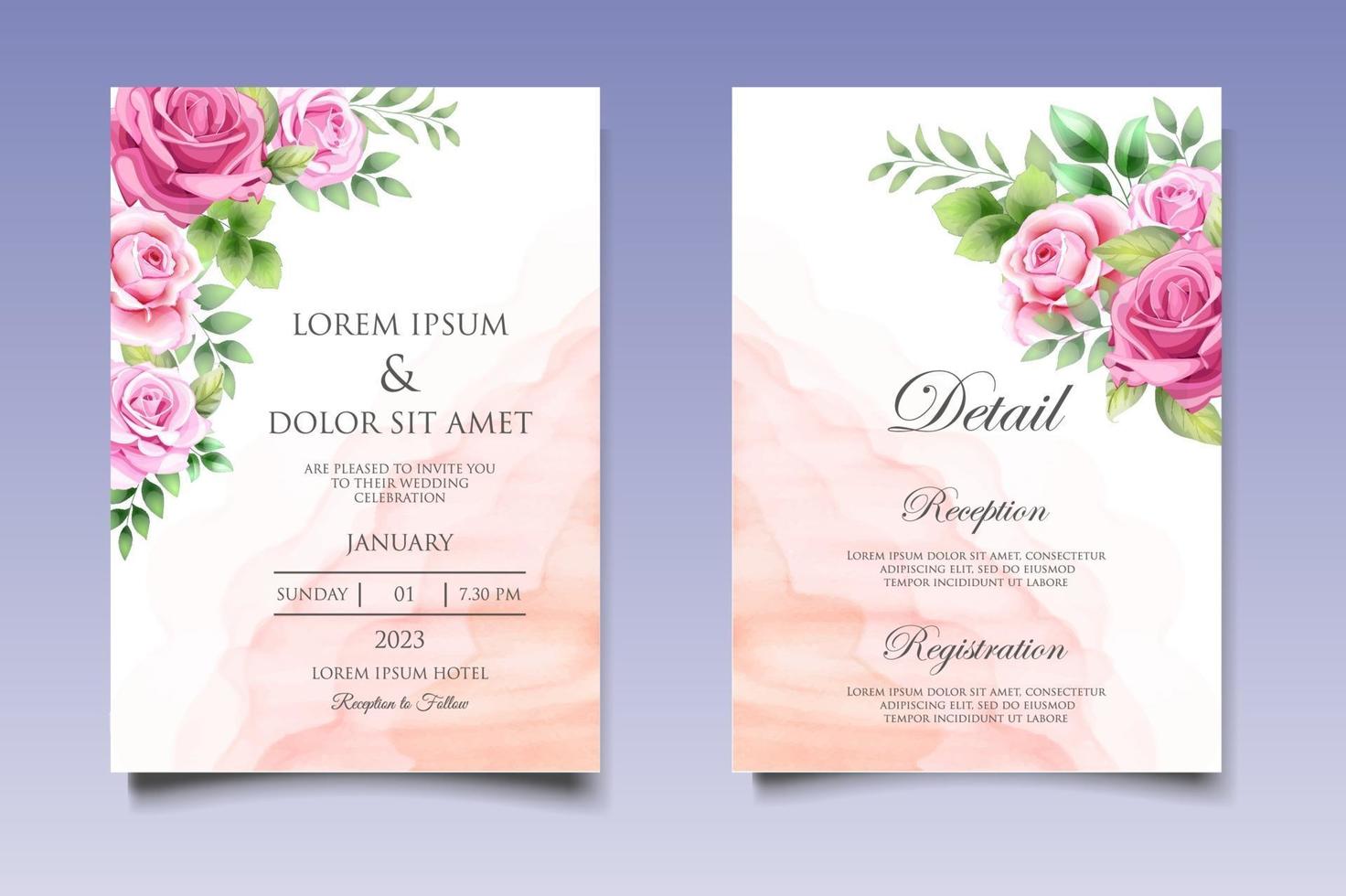 Wedding invitation card with beautiful flowers and leaves vector