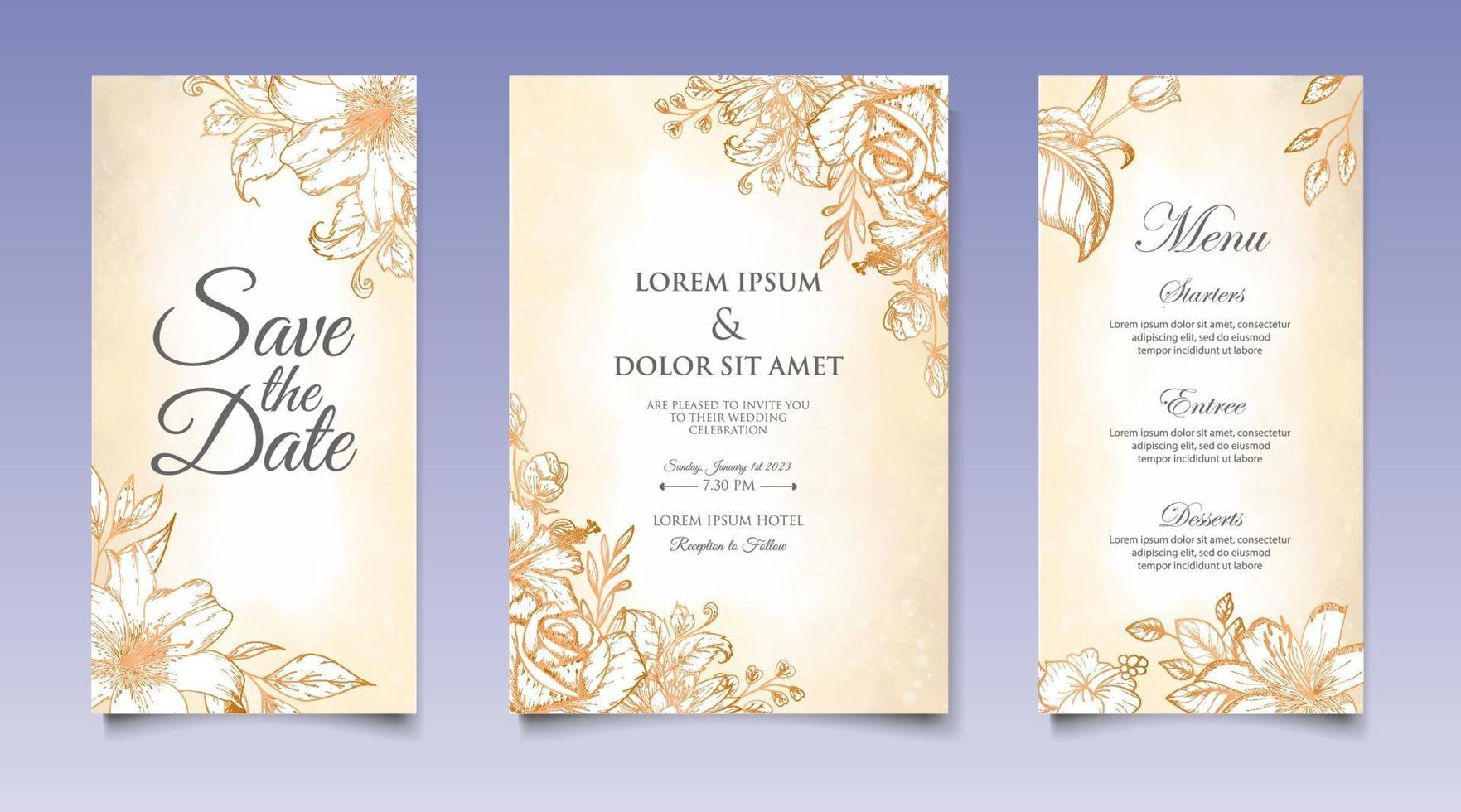 Hand Drawing Floral Wedding Invitation Card vector