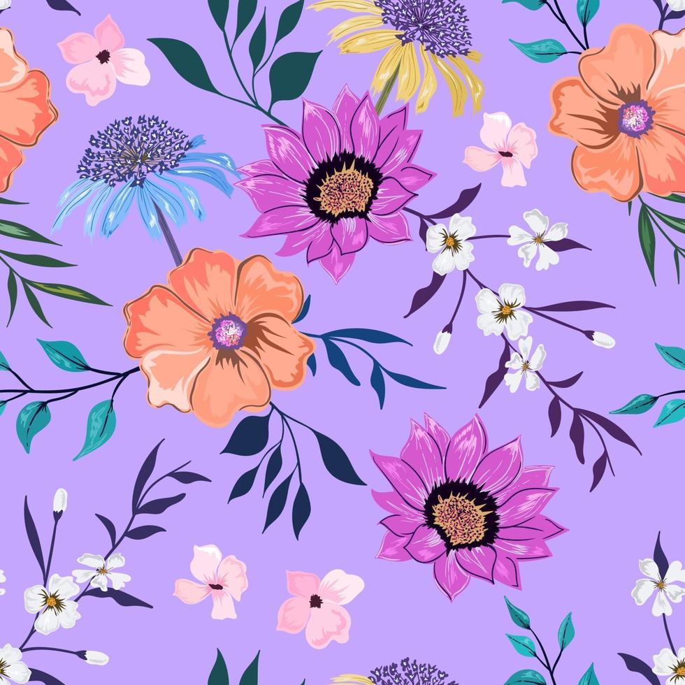 Colorful seamless pattern with botanical floral design on light background. vector