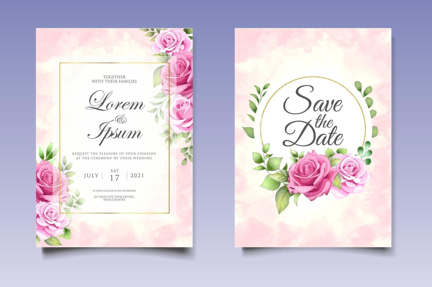 Wedding invitation card with beautiful flowers and leaves vector