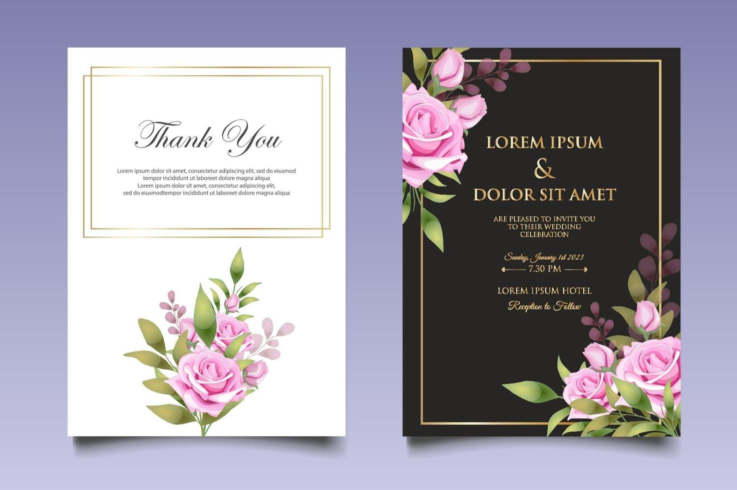 Wedding invitation card with beautiful flowers and leaves vector