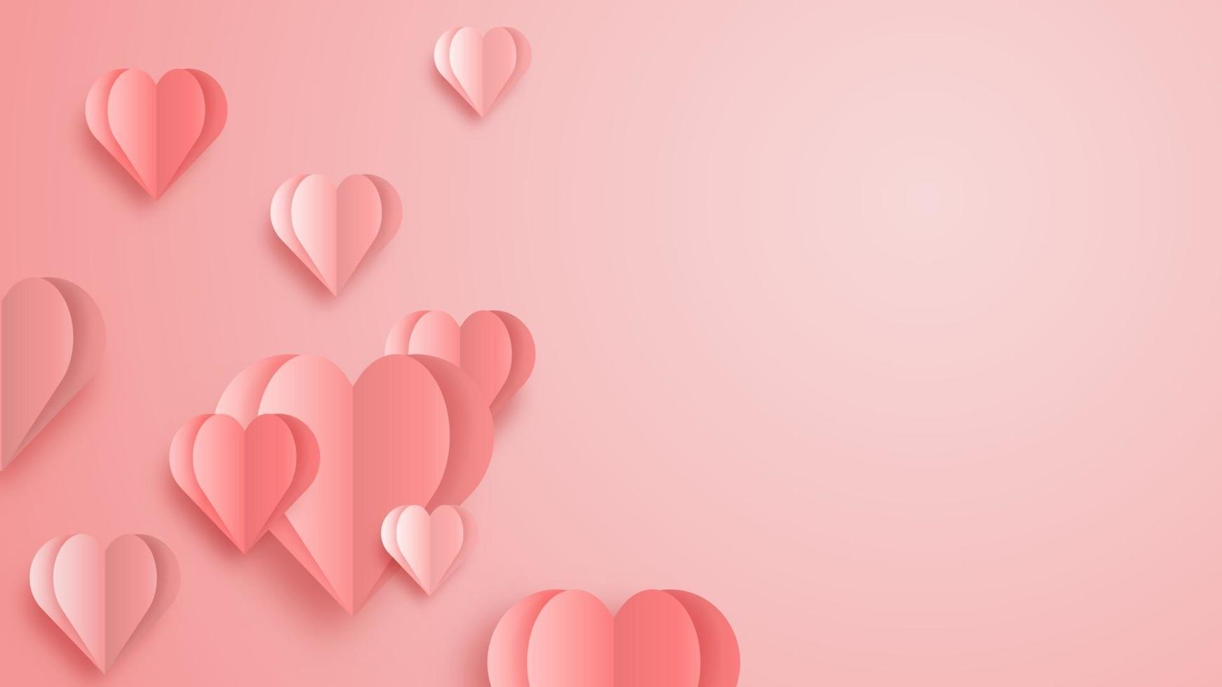 Corazón de origami 3d volando sobre fondo rosa. diseño de concepto de amor para el día de la madre feliz, día de san valentín, día de cumpleaños. cartel y plantilla de tarjeta de felicitación. ilustración de arte de papel de vector. vector