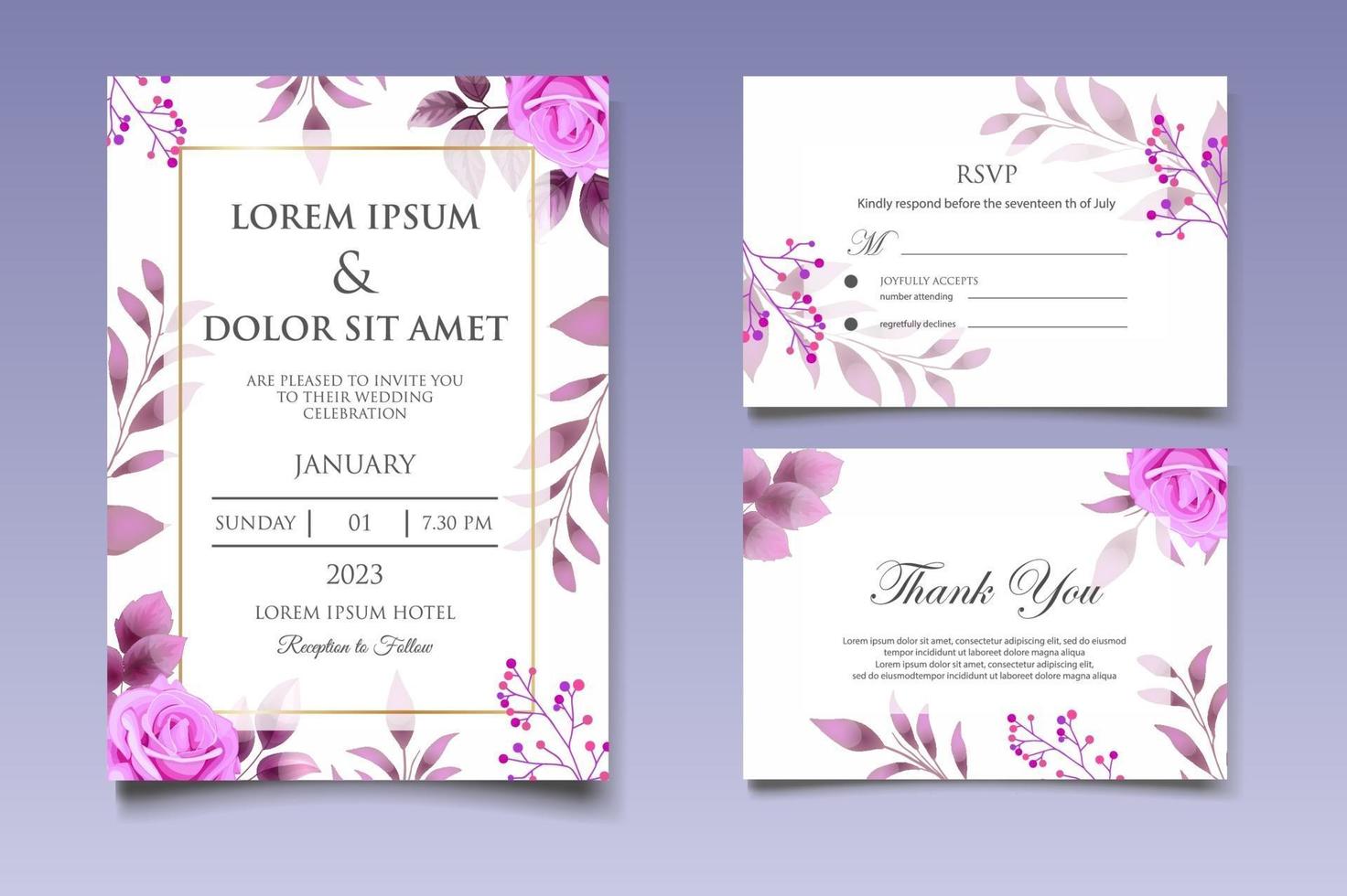 Wedding invitation card with beautiful flowers and leaves vector