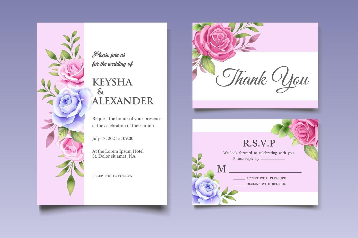 Wedding invitation card with beautiful flowers and leaves vector