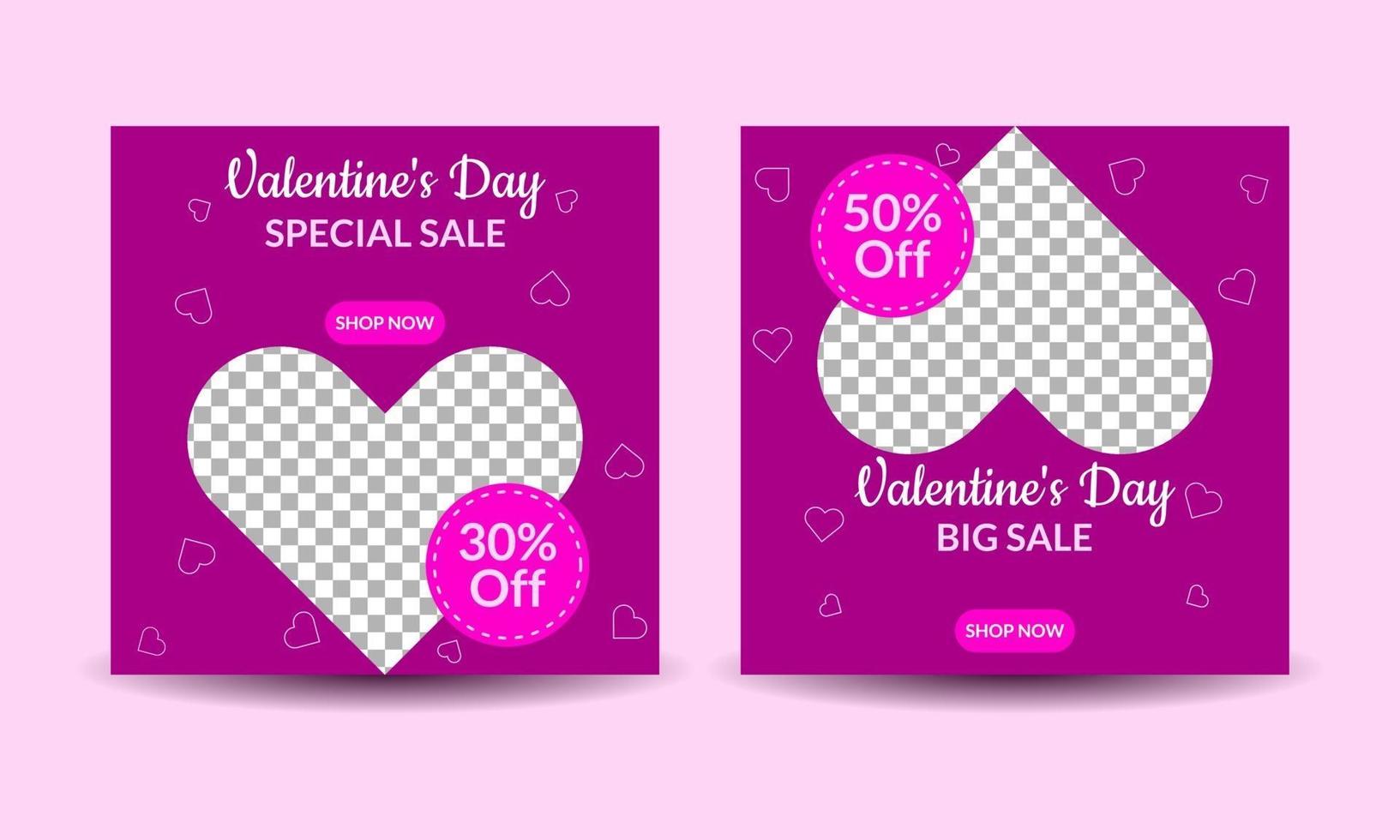 Valentine's day media post templates vector