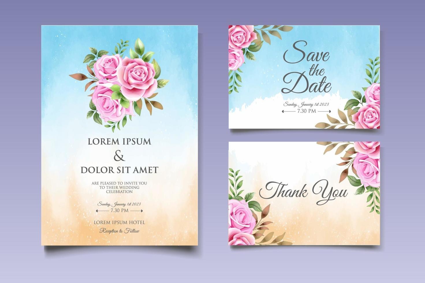 tarjeta de invitación de boda con hermosas flores y hojas vector