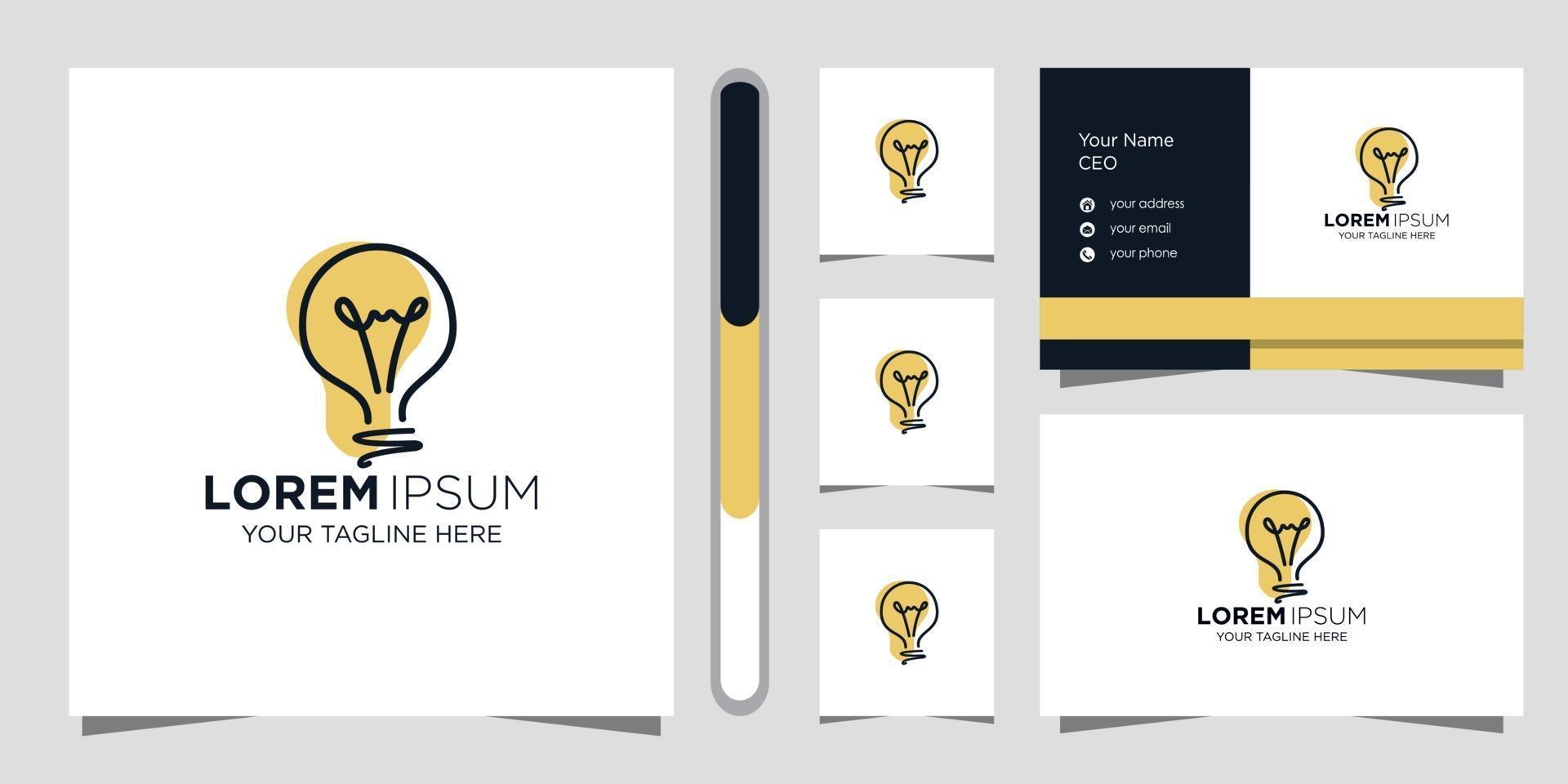 light bulb creative logo design and business card vector