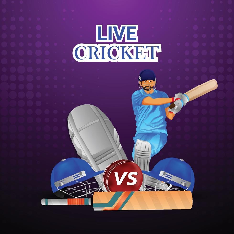 Cricket league poster with golden trophy and cricketers helmet vector