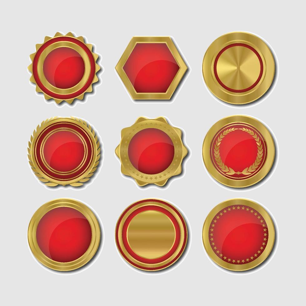 Red and golden premium quality badges vector