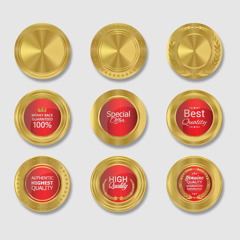 Red and golden premium quality badges vector