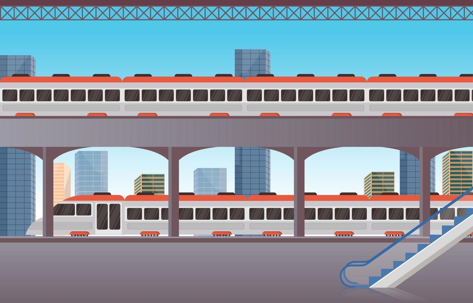 Railway Public Transport Commuter Metro Train Station Flat Illustration vector