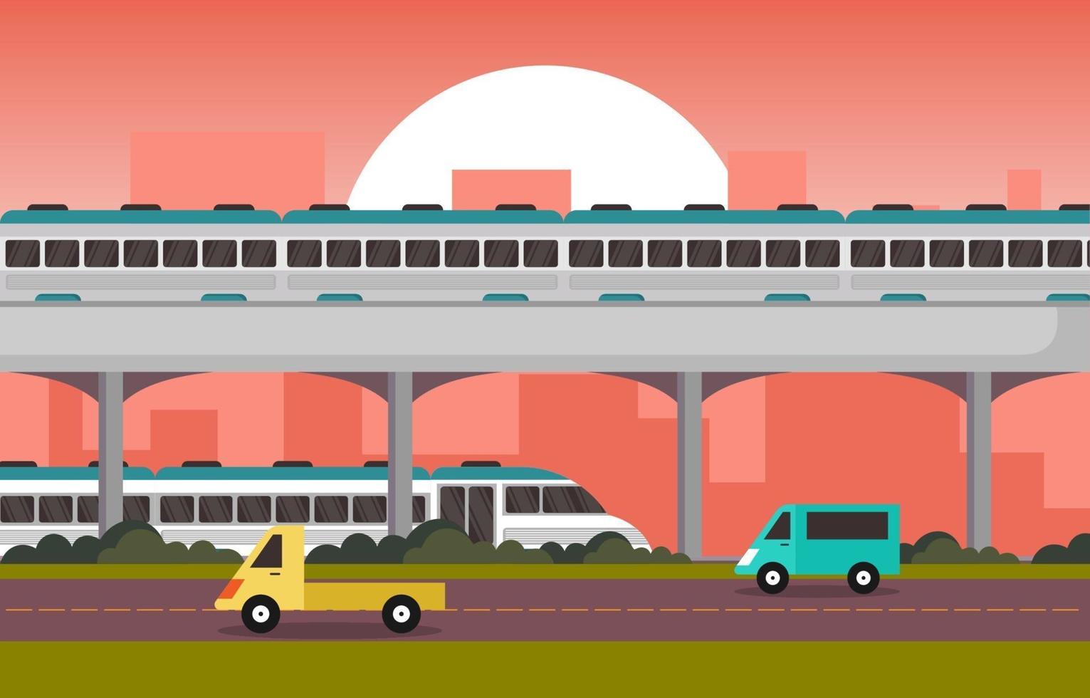 ferrocarril lado del ferrocarril transporte público suburbano metro tren paisaje ilustración vector